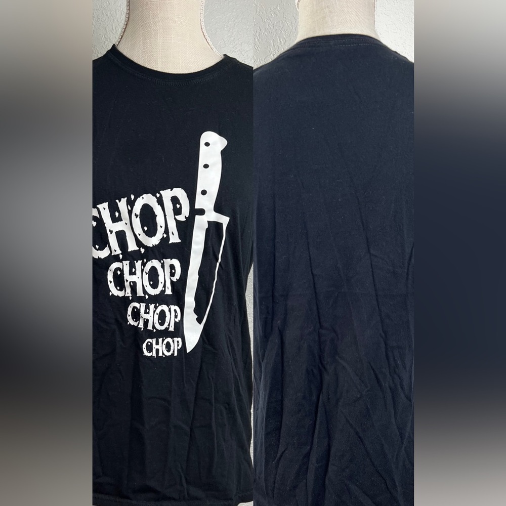 CHEFS KNIFE chop chop - cook gourmet foodie - WOMEN Cotton T-Shirt SIZE XL - Picture 3 of 8